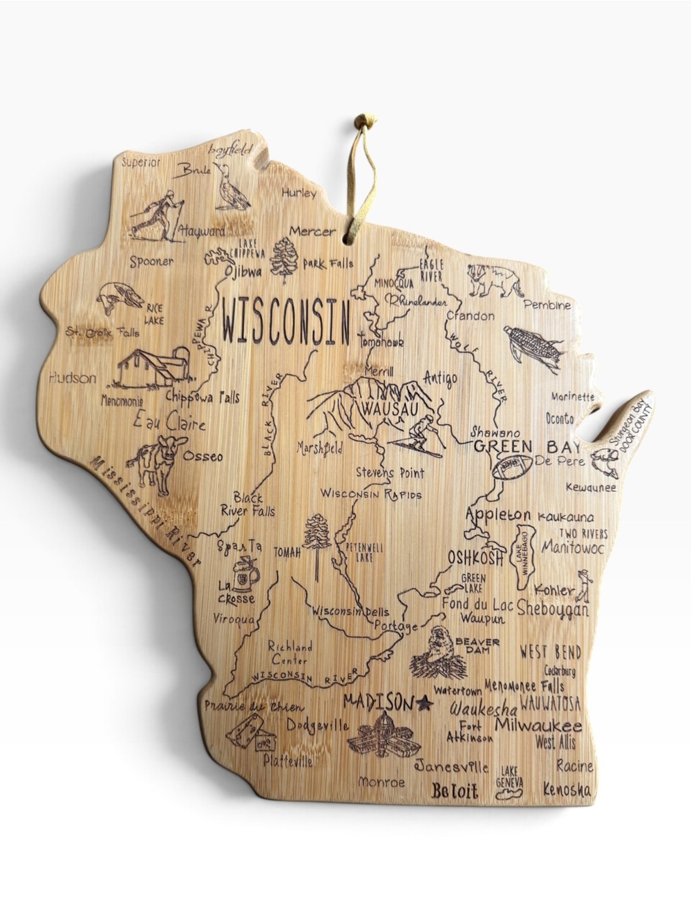 Destination Wisconsin Cutting Board, 12" x 13"